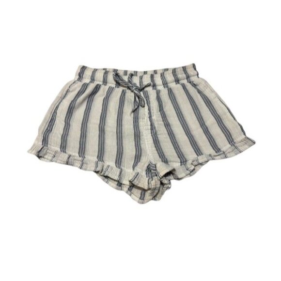 BanJara Womens Blue & White Striped Paperbag Tie Front Cotton Shorts S - Picture 1 of 7